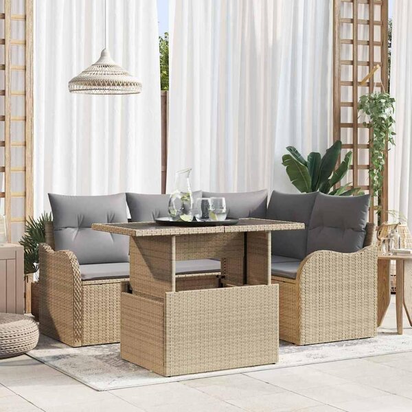 Maison Exclusive - Záhradná jedálenská súprava s vankúšom 5 pcs Béžová Poly ratan