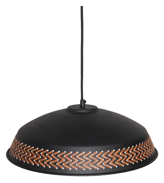 Závesná lampa čierna kovová železné tienidlo detaily z umelej kože moderný súčasný štýl