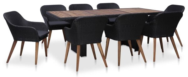 Maison Exclusive - 9-dielny vonkajší jedálenský set so sedákmi polyratanový čierny