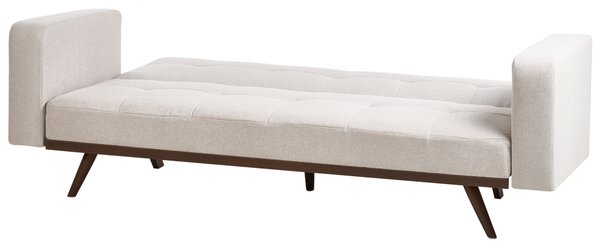 Rozkladacia pohovka svetlobéžová polyester látkové čalúnenie 3-miestna železné nohy s podrúčkami tradičný štýl obývacia izba