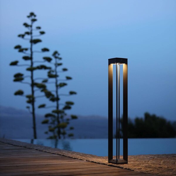 Solárna LED lampa Borne so snímačom, 90 cm, sivá, Hliník / sivá / zinok, Hliník, Solárne svietidlá