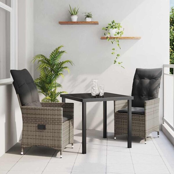 Maison Exclusive – Záhradná jedálenská súprava, 3 kusy, sivý polyratan