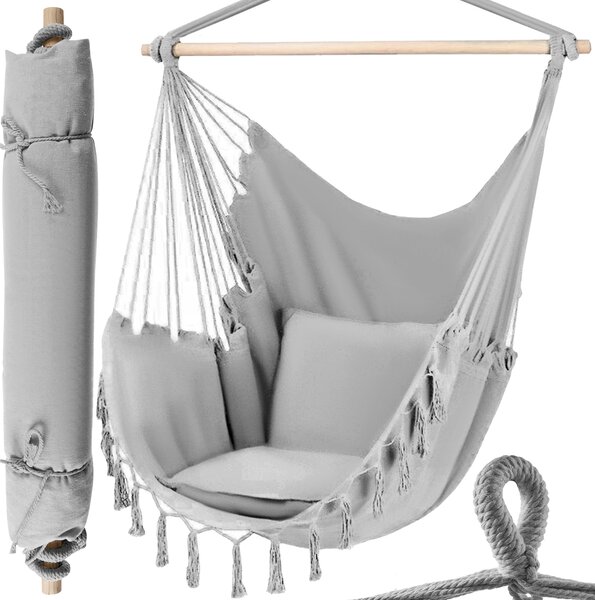Závesné kreslo Závesné kreslo 97x130cm Hojdacia sieť Interiér Exteriér do 120 kg 20937, Farba:sivo-sivá