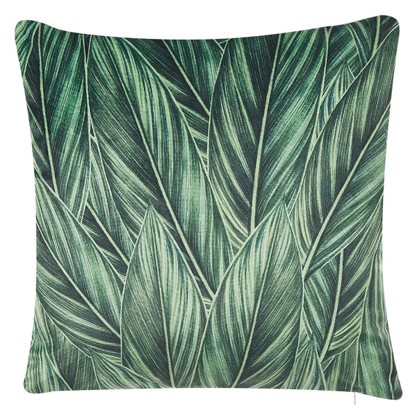 Sada 2 dekoratívnych vankúšov čierna a zelená zamatová so vzorom listov 45 x 45 cm odnímateľné poťahy so zipsom moderný boho štýl