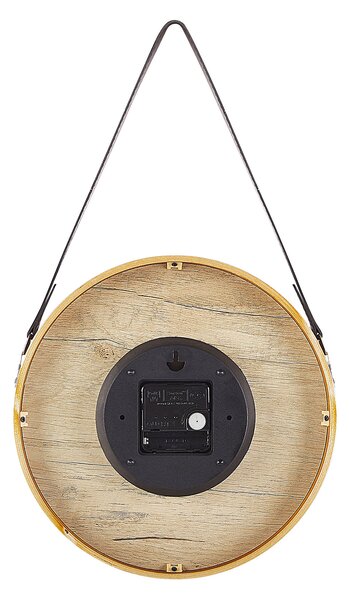 Nástenné hodiny tmavé drevo MDF sklo umelá koža ø 26 cm okrúhly tvar retro vintage štýl doplnky dekorácie
