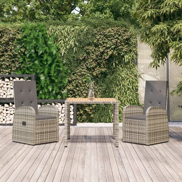 Maison Exclusive – 3-dielna záhradná jedálenská súprava s vankúšmi, sivá, polyratan