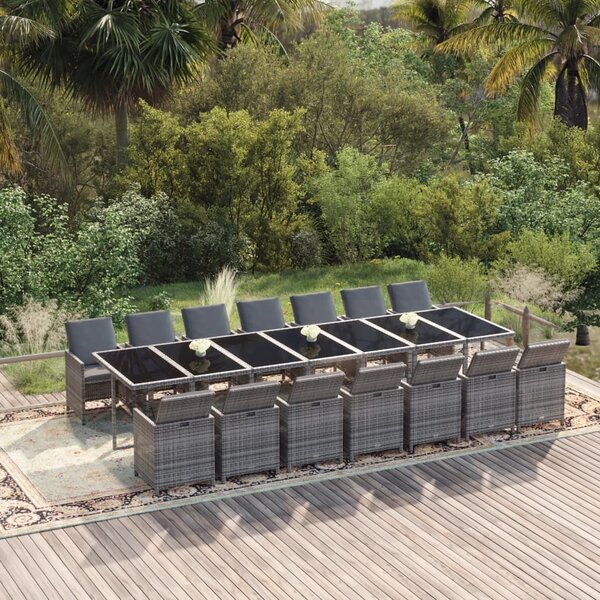 Maison Exclusive – 15-dielna záhradná jedálenská súprava s vankúšmi Poly Rattan Grey