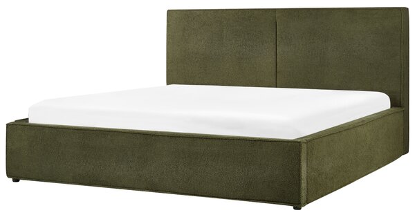 Posteľ s úložným priestorom tmavozelená buklé čalúnenie 180 x 200 cm lamelový rošt moderný štýl spálňa