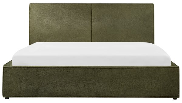 Posteľ s úložným priestorom tmavozelená buklé čalúnenie 180 x 200 cm lamelový rošt moderný štýl spálňa
