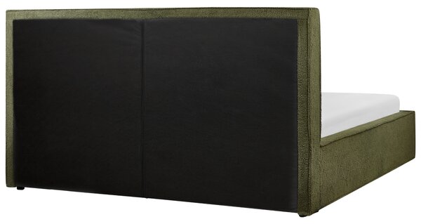 Posteľ s úložným priestorom tmavozelená buklé čalúnenie 180 x 200 cm lamelový rošt moderný štýl spálňa
