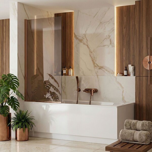 Rea Elegant, vaňová zástena s pevným krídlom 70x140 cm, medená matná, REA-W5694