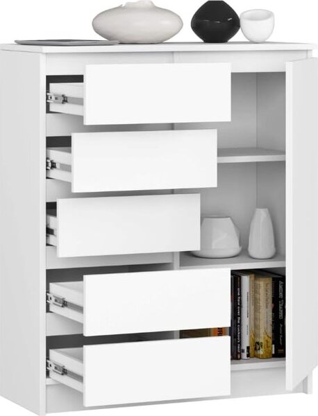 BDW - Komoda s 5 zásuvkami, obývacia izba, predsieň 80x97x35, biela
