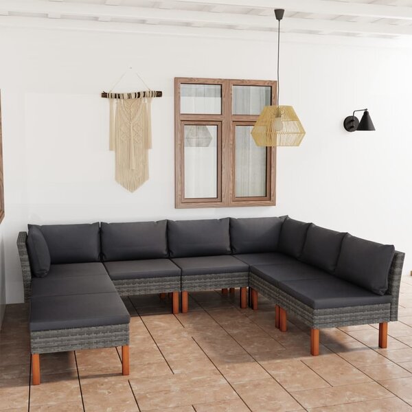 Maison Exclusive – 8-dielna záhradná súprava s vankúšmi, poly ratan, sivá