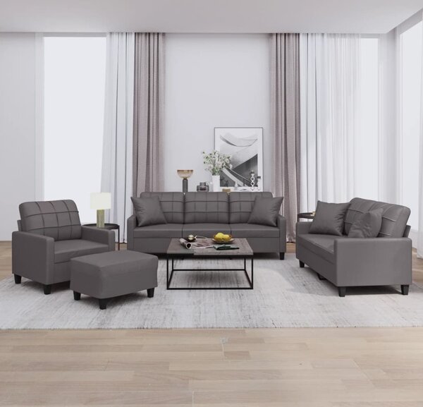 Maison Exclusive – 4-dielna sedacia súprava s vankúšmi, sivá umelá koža