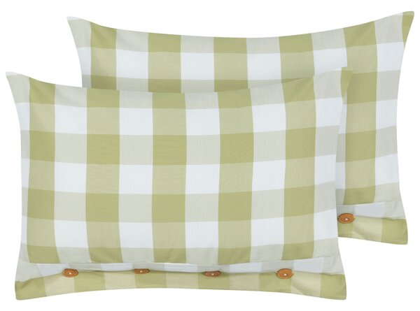 Sada 2 dekoratívnych vankúšov zelená tkanina 40 x 60 cm károvaný vzor štýl chaty textil doplnky