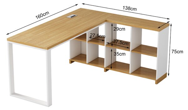 Rohový kancelářský stůl s regálem Houseland Nuvia Home 02 160 cm dub/bílý
