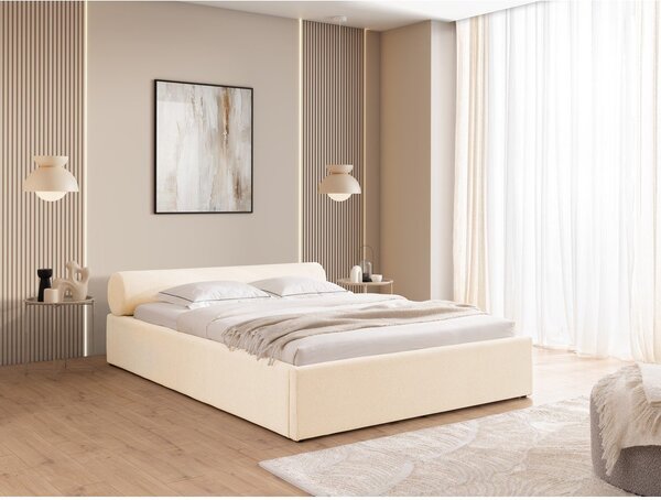 Krémová čalúnená dvojlôžková posteľ s úložným priestorom s roštom 140x200 cm Cille – Ropez
