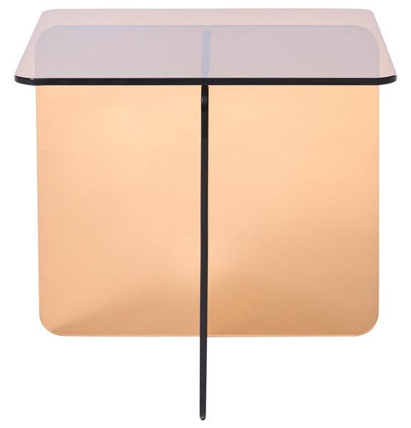 Odkladací stolík hnedý sklenený 46 x 50 cm abstraktný minimalistický štýl obývacia izba