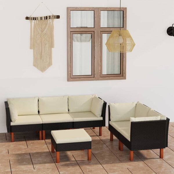 Maison Exclusive – 6-dielna záhradná súprava s vankúšmi z polyrotangu, čierna