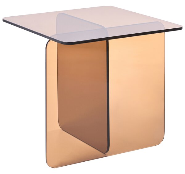 Odkladací stolík hnedý sklenený 46 x 50 cm abstraktný minimalistický štýl obývacia izba
