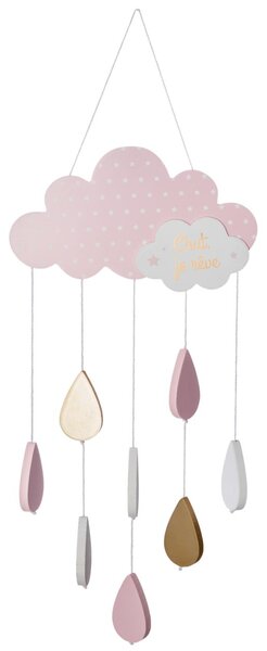Detská drevená dekorácia na stenu Pink Cloud 24x58 cm
