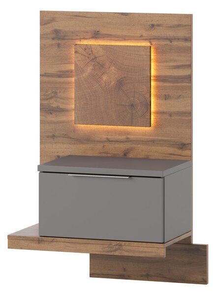 Szynaka Závesný nočný stolík Livorno 68 s LED osvetlením ľavý dub Wotan/šedý