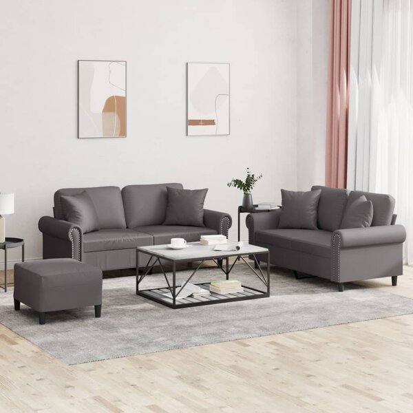 Maison Exclusive – 3-dielna sedacia súprava s vankúšmi, sivá umelá koža