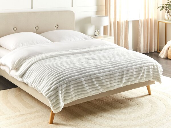 Prikrývka biela polyester umelá kožušina 150 x 200 cm mäkká huňatá obývačka spálňa