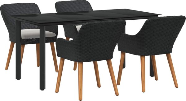 Maison Exclusive - Záhradný jedálenský set s vankúšom 5 pcs Čierna polyratan
