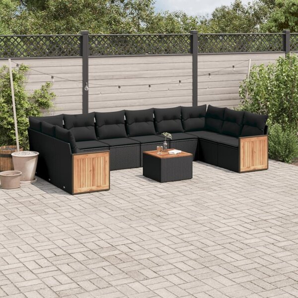 Maison Exclusive – 11-dielna záhradná súprava s vankúšmi, čierna, polyratan