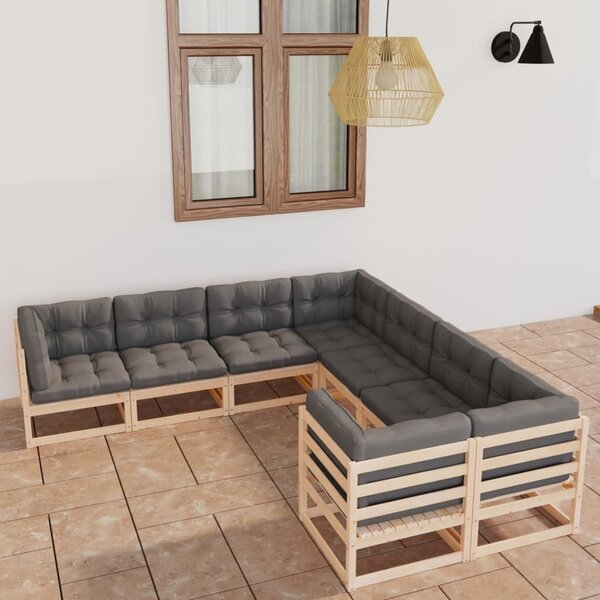 Maison Exclusive – 8-dielna záhradná súprava s vankúšmi z masívneho borovicového dreva