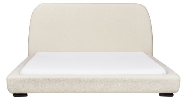 Posteľ svetlobéžová buklé čalúnenie polyester 160 x 200 cm lamelový rošt s čelom moderný tradičný štýl spálňa
