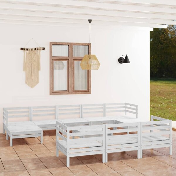 Maison Exclusive - 11-dielna záhradná sedacia súprava, biela, borovicový masív