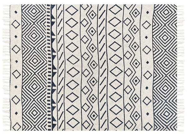 Deka béžová a námornícka modrá bavlnená geometrický vzor 150 x 200 cm prikrývka na posteľ tradičná obývačka spálňa