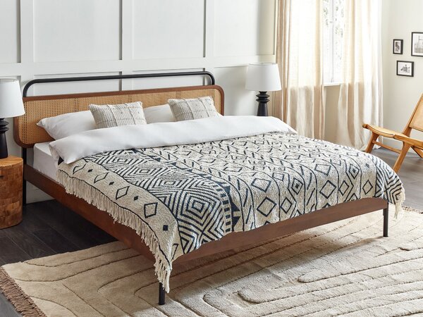 Deka béžová a námornícka modrá bavlnená geometrický vzor 150 x 200 cm prikrývka na posteľ tradičná obývačka spálňa