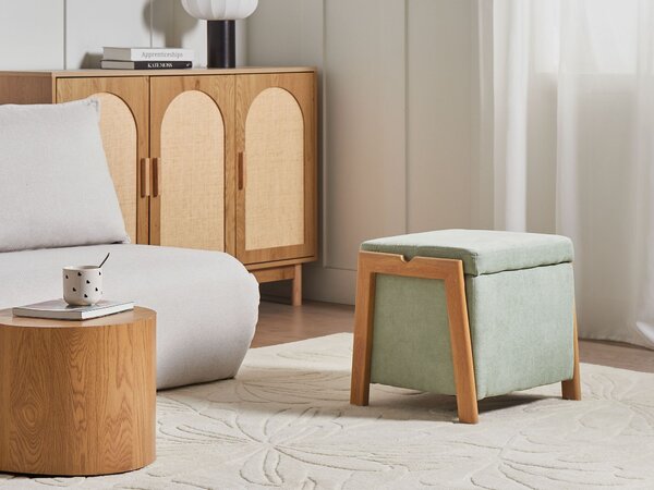 Taburetka s úložným priestorom svetlozelená látkové čalúnenie úložný puf taburet glamour retro štýl obývacia izba spálňa