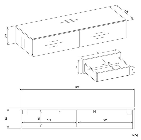 TP Living Závesný toaletný stolík MIKA 110 cm biely