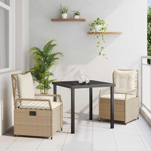 Maison Exclusive – Záhradná jedálenská súprava, 3 kusy. Béžová a krémovo-biela umelá ratanová výpletka