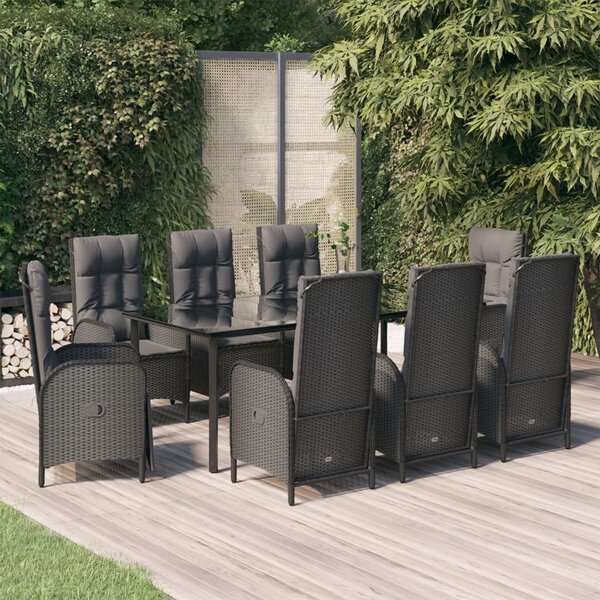 Maison Exclusive – 9-dielna záhradná jedálenská súprava s vankúšmi, čierna, polyratan
