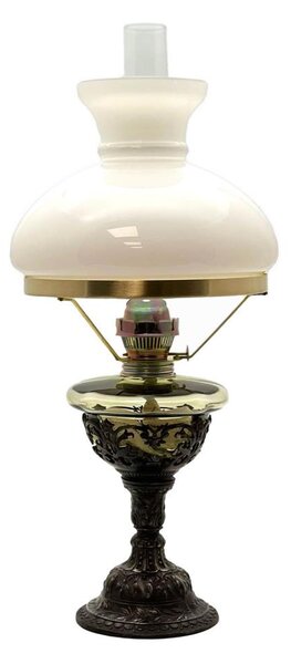 Petrolejová lampa RŮŽENA 50 cm lesná zelená zdobená cínom