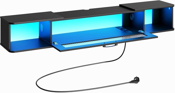 VASAGLE Závesný TV stolík Browny 140 cm s LED osvetlením čierny