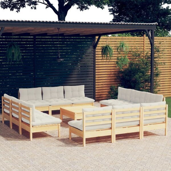Maison Exclusive - 13-dielny záhradný set s krémovými vankúšmi borovicové drevo