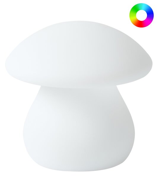 Vonkajšia stolová LED lampa biela syntetický materiál tvar hríbika IP54 vodoodolné s diaľkovým ovládaním záhradné osvetlenie