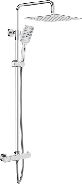 Sprchový systém Rainsworth s termostatom, 30 cm štvorcový dážď z nehrdzavejúcej ocele, 3 režimy prúdu, sprchová súprava 92-126 cm, chróm