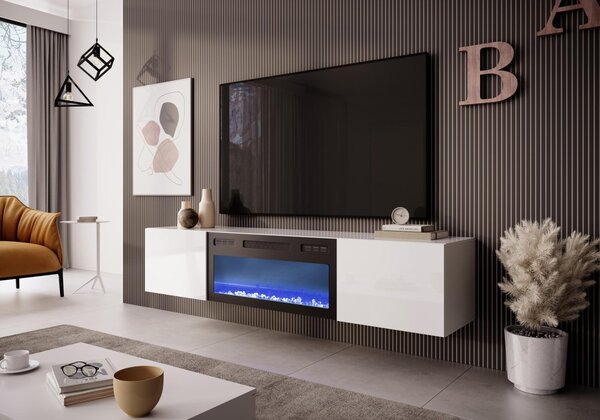HALMAR Závesný TV stolík LICO s krbom 180 cm biely