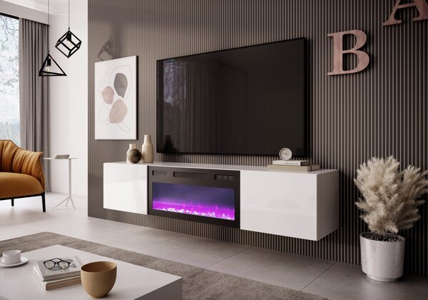 HALMAR Závesný TV stolík LICO s krbom 180 cm biely