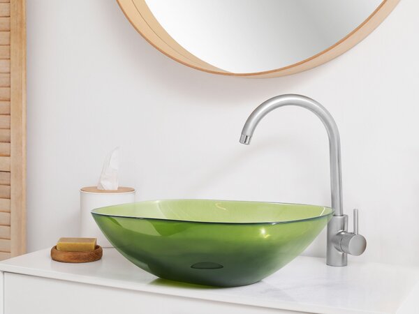 Umývadlo na dosku zelené priehľadné z materiálu solid surface 54 x 36 cm moderná kúpeľňa