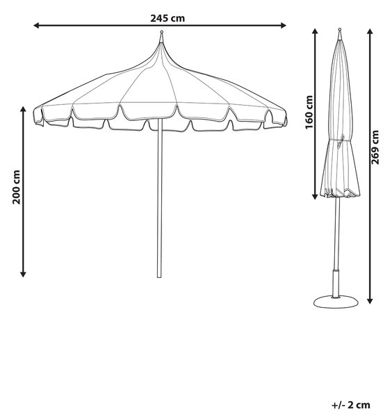 Záhradný slnečník čierny a biely polyesterový ⌀ 245 cm biela hliníková tyč štýlový moderný