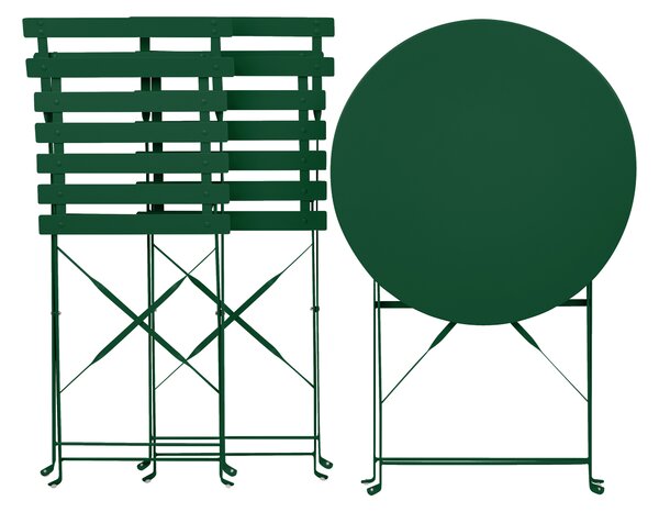 3-dielna záhradná bistro sada tmavozelená kovová oceľ skladacia lamelové sedadlá záhrada terasa balkón
