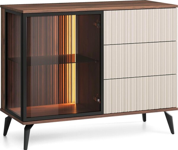 Dawson KSZ103 komoda - Orech - Kašmír - Presklené - LED osvetlenie - Šírka 103 cm, výška 80 cm, hĺbka 39 cm